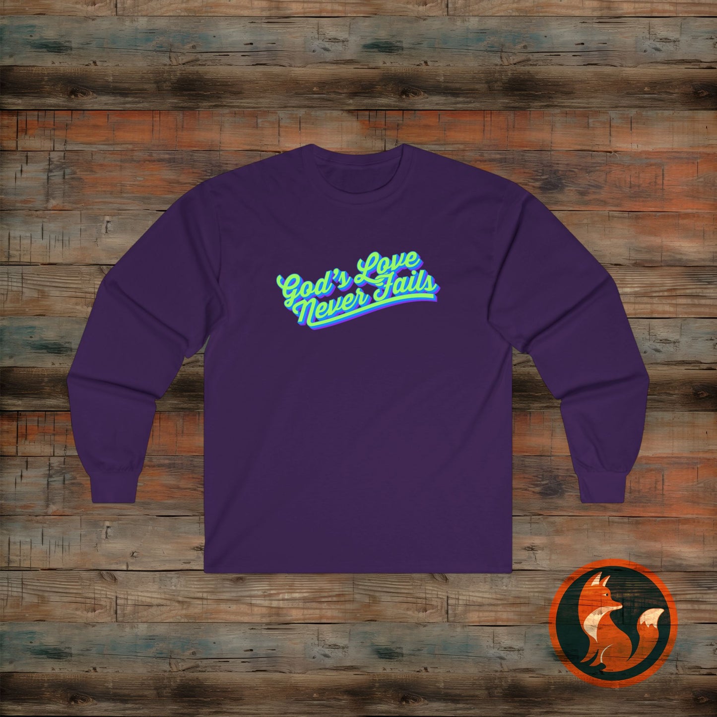 Inspirational Long Sleeve Tee, God’s Love Never Fails Shirt, Faith-Based Apparel, Unisex Cotton Top, Christian Gift