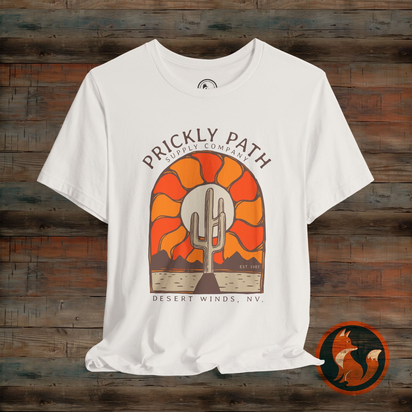 Desert Sunset T-Shirt, Prickly Path Tee, Unisex Graphic Shirt, Outdoor Adventure Apparel, Casual Summer Style