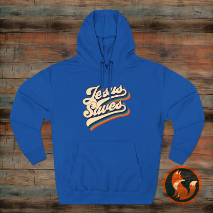 Vintage Jesus Saves Fleece Hoodie, Cozy Religious Sweatshirt, Faith-based Gift, Winter Wardrobe Essential, Perfect for Church Events