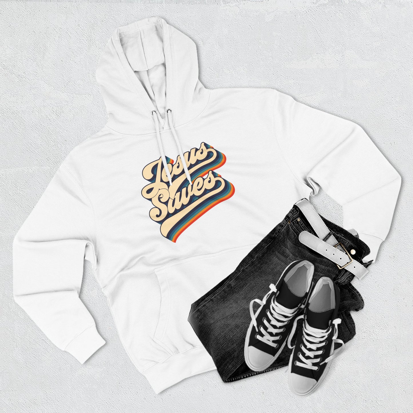 Vintage Jesus Saves Fleece Hoodie, Cozy Religious Sweatshirt, Faith-based Gift, Winter Wardrobe Essential, Perfect for Church Events