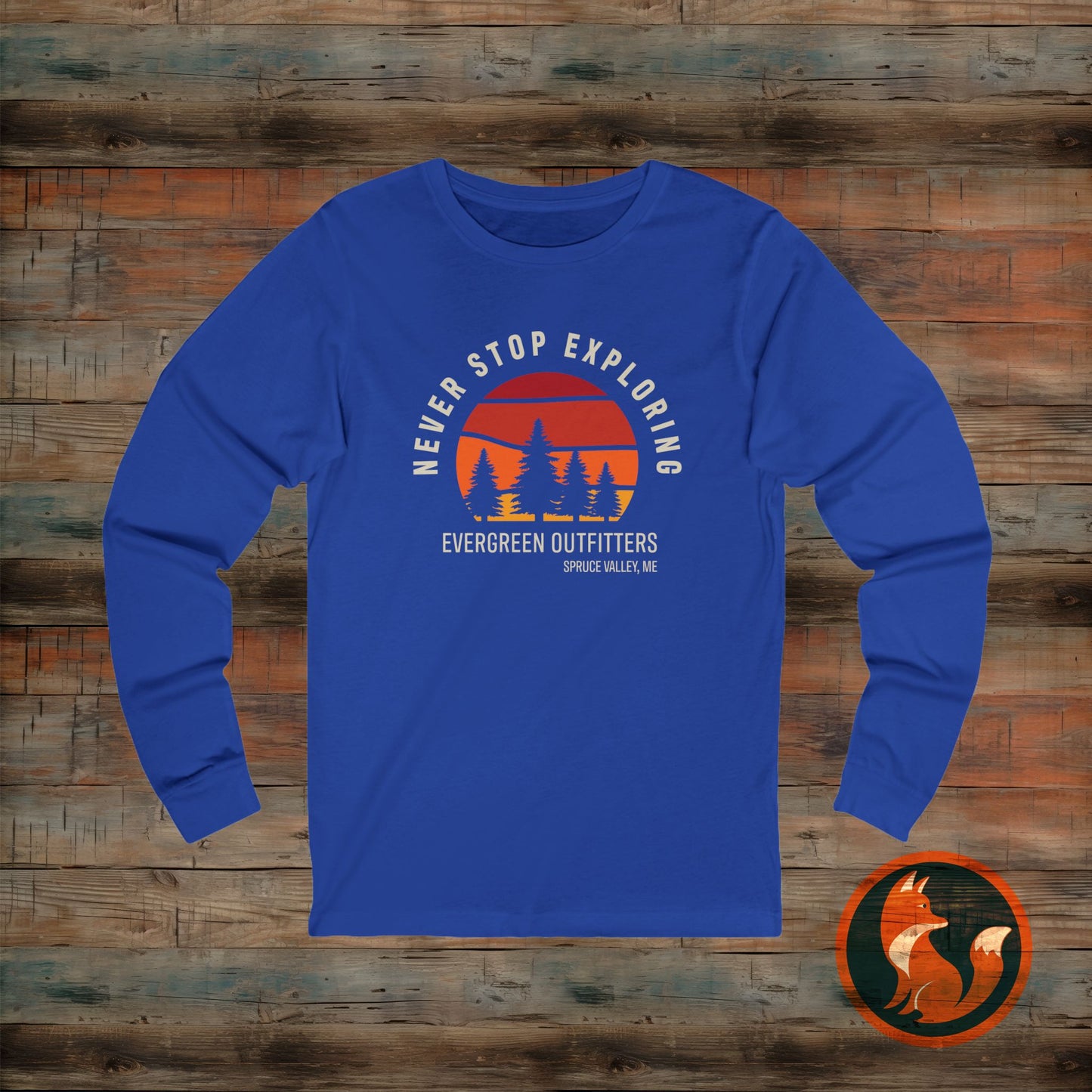 Unisex Jersey Long Sleeve Tee - "Never Stop Exploring" Adventure Shirt, Hiking Apparel, Travel Gift, Outdoor Clothing, Nature Lover Tee