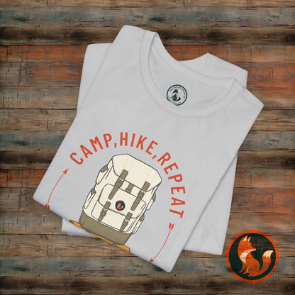 Outdoor Adventure Tee - Camp Hike Repeat, Unisex T-Shirt, Nature Lover Gift, Hiking Shirt, Summer Wardrobe Essential, Camping Apparel