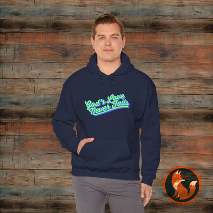God's Love Never Fails Hoodie - Cozy Christian Sweatshirt for Faith & Inspiration, Perfect Gift for Holidays, Birthdays, and Faith Events