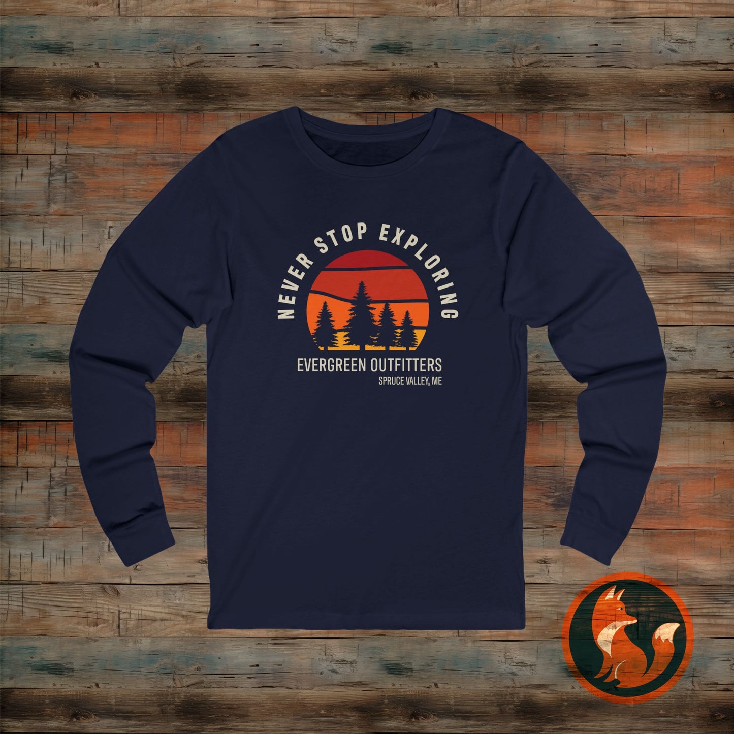 Unisex Jersey Long Sleeve Tee - "Never Stop Exploring" Adventure Shirt, Hiking Apparel, Travel Gift, Outdoor Clothing, Nature Lover Tee