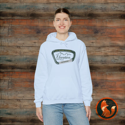 Elevation Society Hoodie, Cozy Unisex Sweatshirt for Outdoor Adventures, Perfect for Friends, Gift for Grads, Casual Wear, Travel