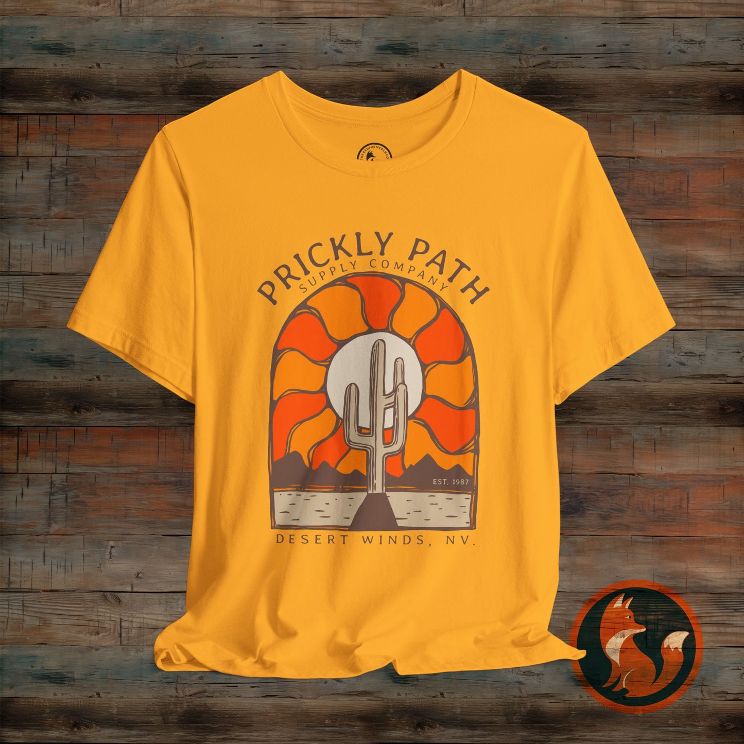 Desert Sunset T-Shirt, Prickly Path Tee, Unisex Graphic Shirt, Outdoor Adventure Apparel, Casual Summer Style