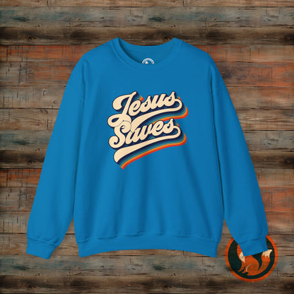 Jesus Saves Crewneck Sweatshirt | Cozy Unisex Pullover | Faith-Inspired Apparel | Perfect for Church, Gifts, Everyday Wear, Casual Style