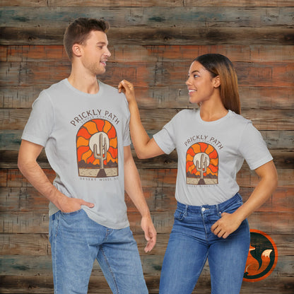 Desert Sunset T-Shirt, Prickly Path Tee, Unisex Graphic Shirt, Outdoor Adventure Apparel, Casual Summer Style