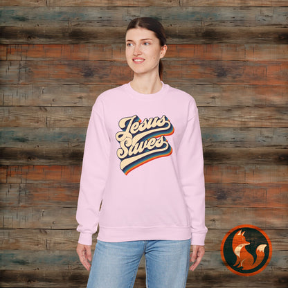 Jesus Saves Crewneck Sweatshirt | Cozy Unisex Pullover | Faith-Inspired Apparel | Perfect for Church, Gifts, Everyday Wear, Casual Style