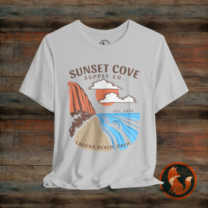 Sunset Cove Graphic Tee, Unisex Beach Shirt, Casual Summer Wear, Gift for Ocean Lovers, Vacation Apparel, Retro Beach Vibes