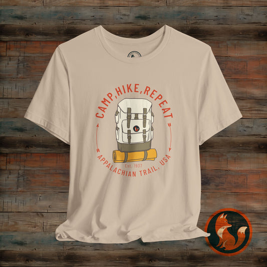 Outdoor Adventure Tee - Camp Hike Repeat, Unisex T-Shirt, Nature Lover Gift, Hiking Shirt, Summer Wardrobe Essential, Camping Apparel