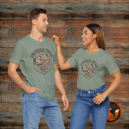 Grizzly Peak Unisex Short Sleeve Tee - Nature Lover's Graphic T-Shirt - Outdoor Adventure, Camping, Hiking Gift, Funny Wildlife Tee