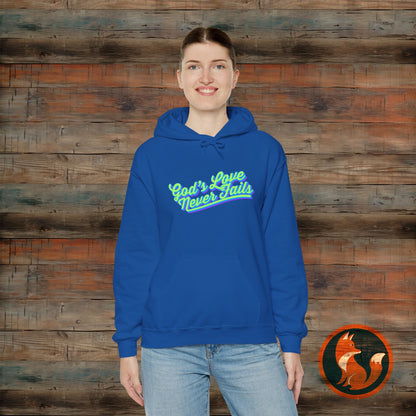 God's Love Never Fails Hoodie - Cozy Christian Sweatshirt for Faith & Inspiration, Perfect Gift for Holidays, Birthdays, and Faith Events