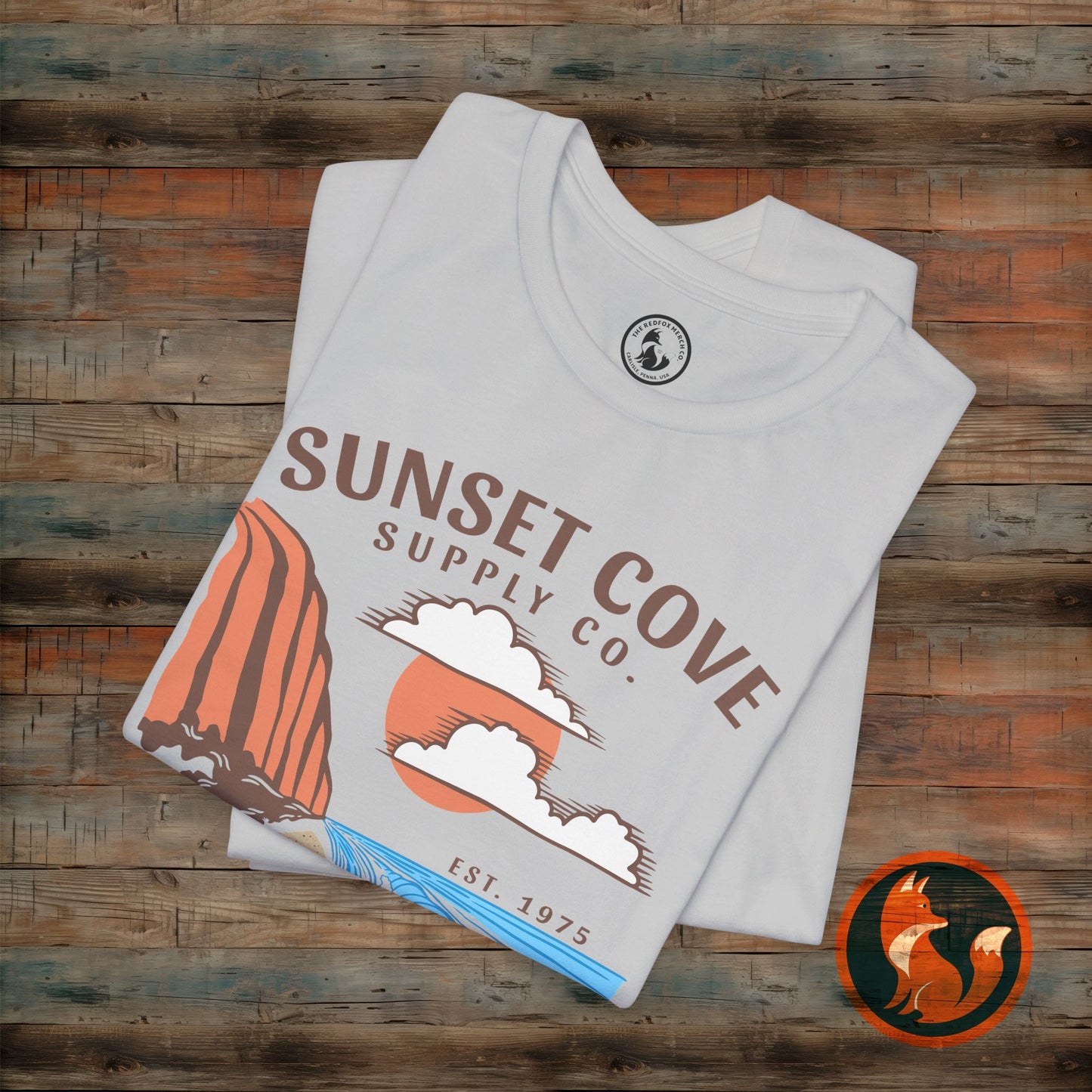 Sunset Cove Graphic Tee, Unisex Beach Shirt, Casual Summer Wear, Gift for Ocean Lovers, Vacation Apparel, Retro Beach Vibes