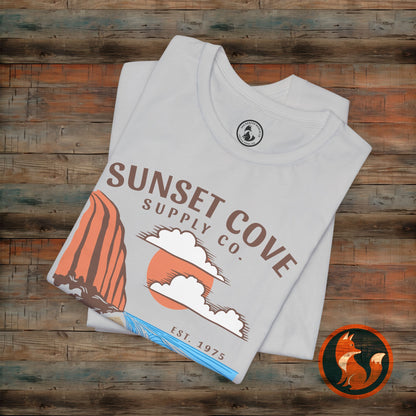 Sunset Cove Graphic Tee, Unisex Beach Shirt, Casual Summer Wear, Gift for Ocean Lovers, Vacation Apparel, Retro Beach Vibes
