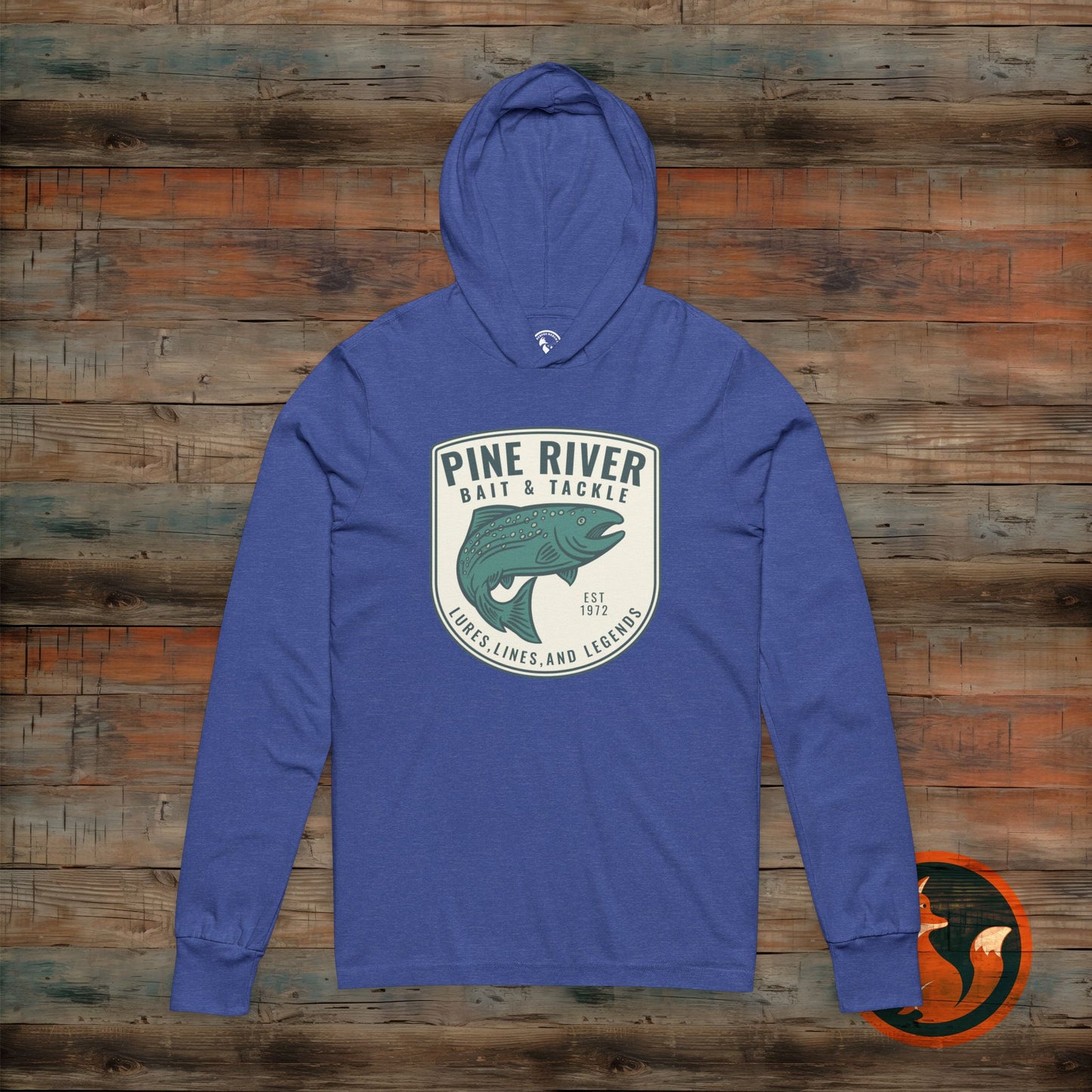 Pine River Fishing Hooded Tee - Unisex Long Sleeve Fishing Shirt, Outdoor Gift, Camping Apparel, Fishing Lover's Wear, Relaxed Fit
