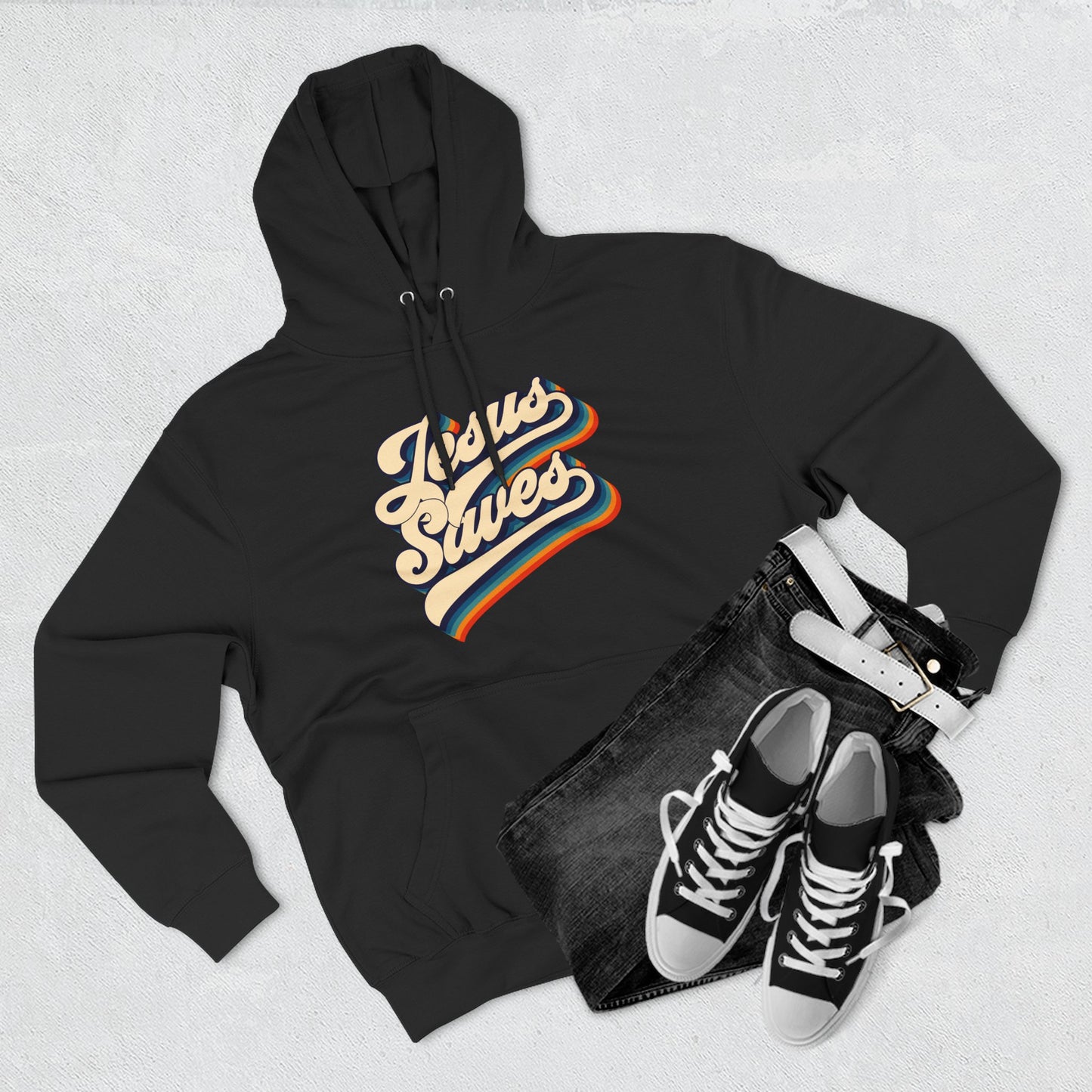 Vintage Jesus Saves Fleece Hoodie, Cozy Religious Sweatshirt, Faith-based Gift, Winter Wardrobe Essential, Perfect for Church Events