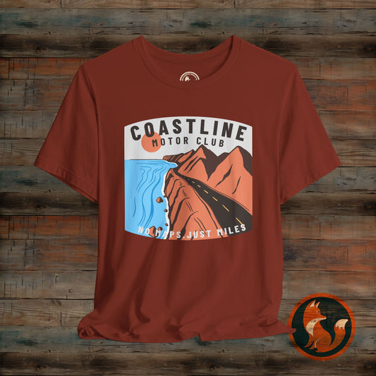 Coastline Motor Club Tee, Vintage Travel Shirt, Summer Vacation Apparel, Road Trip T-shirt, Adventure Gift Idea