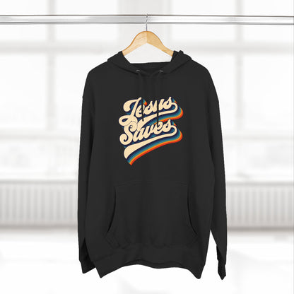Vintage Jesus Saves Fleece Hoodie, Cozy Religious Sweatshirt, Faith-based Gift, Winter Wardrobe Essential, Perfect for Church Events