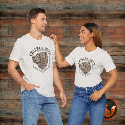 Grizzly Peak Unisex Short Sleeve Tee - Nature Lover's Graphic T-Shirt - Outdoor Adventure, Camping, Hiking Gift, Funny Wildlife Tee