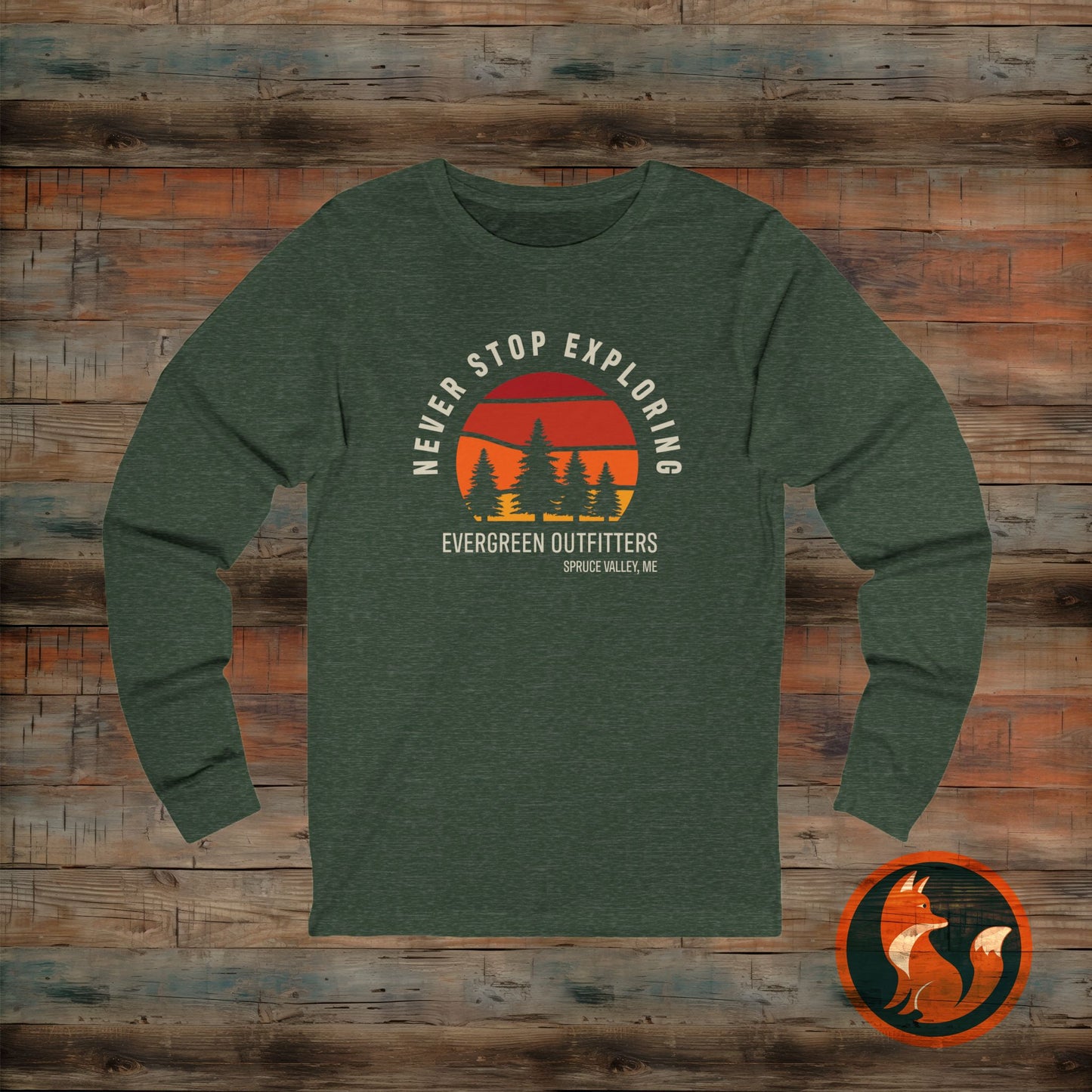 Unisex Jersey Long Sleeve Tee - "Never Stop Exploring" Adventure Shirt, Hiking Apparel, Travel Gift, Outdoor Clothing, Nature Lover Tee