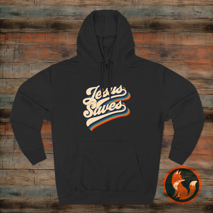 Vintage Jesus Saves Fleece Hoodie, Cozy Religious Sweatshirt, Faith-based Gift, Winter Wardrobe Essential, Perfect for Church Events