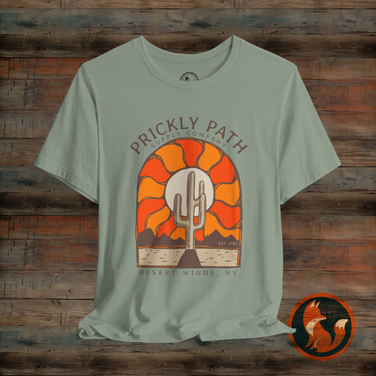 Desert Sunset T-Shirt, Prickly Path Tee, Unisex Graphic Shirt, Outdoor Adventure Apparel, Casual Summer Style