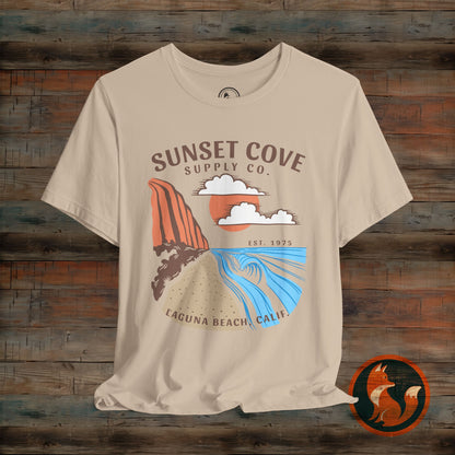 Sunset Cove Graphic Tee, Unisex Beach Shirt, Casual Summer Wear, Gift for Ocean Lovers, Vacation Apparel, Retro Beach Vibes