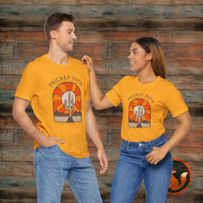 Desert Sunset T-Shirt, Prickly Path Tee, Unisex Graphic Shirt, Outdoor Adventure Apparel, Casual Summer Style