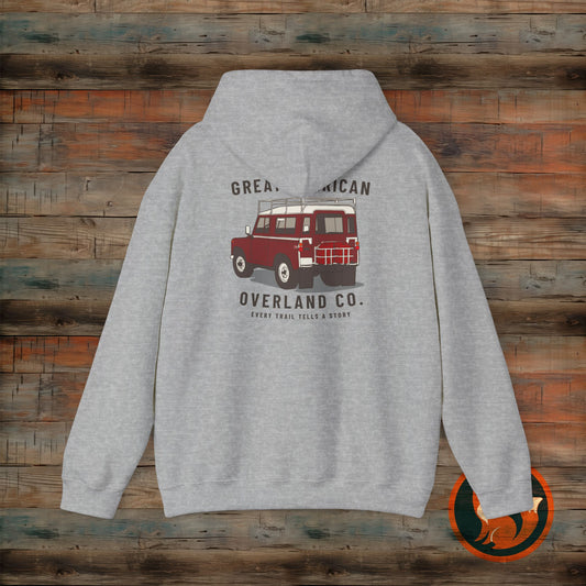 Great American Overland Hoodie - Adventure Sweater for Road Trips, Travel Gift, Outdoor Activities, Vintage Style, Camping Apparel