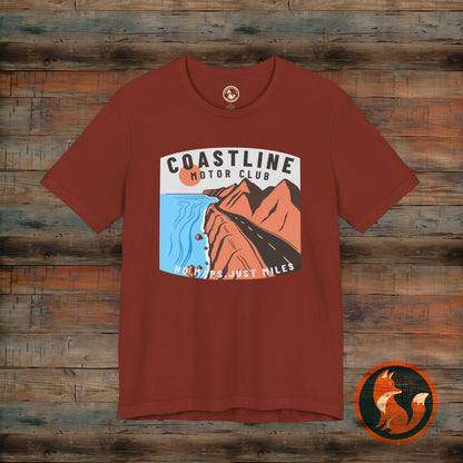 Coastline Motor Club Tee, Vintage Travel Shirt, Summer Vacation Apparel, Road Trip T-shirt, Adventure Gift Idea