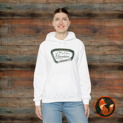Elevation Society Hoodie, Cozy Unisex Sweatshirt for Outdoor Adventures, Perfect for Friends, Gift for Grads, Casual Wear, Travel