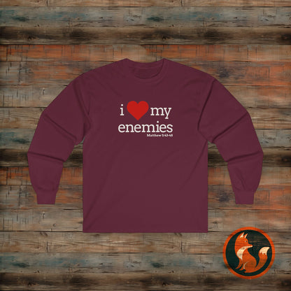 I Love My Enemies Long Sleeve Tee, Christian Gift, Quote Shirt, Inspirational Apparel, Religious Isaiah 54: 10