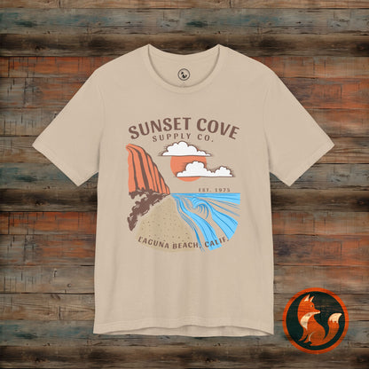 Sunset Cove Graphic Tee, Unisex Beach Shirt, Casual Summer Wear, Gift for Ocean Lovers, Vacation Apparel, Retro Beach Vibes