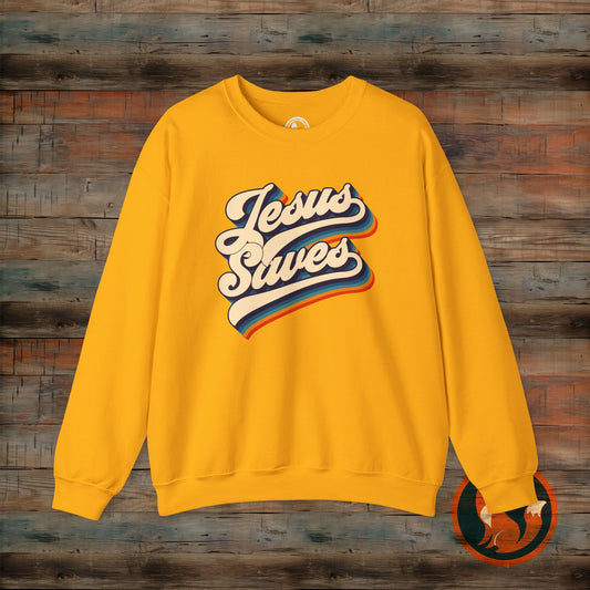 Jesus Saves Crewneck Sweatshirt | Cozy Unisex Pullover | Faith-Inspired Apparel | Perfect for Church, Gifts, Everyday Wear, Casual Style