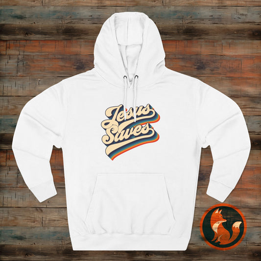Vintage Jesus Saves Fleece Hoodie, Cozy Religious Sweatshirt, Faith-based Gift, Winter Wardrobe Essential, Perfect for Church Events