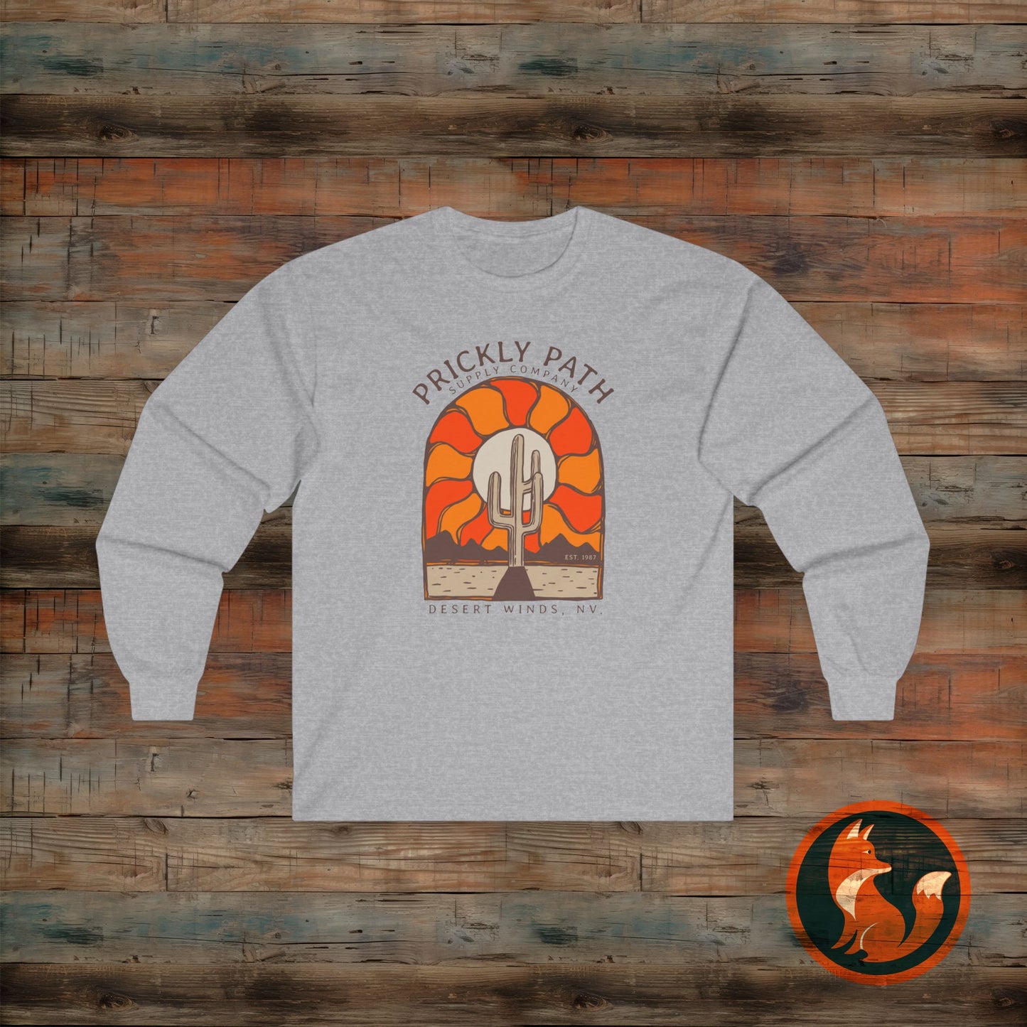 Desert Sunset Long Sleeve Tee, Prickly Path Graphic Shirt, Texas Desert Apparel, Unisex Casual Wear, Nature Lover Gift