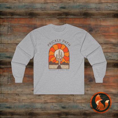 Desert Sunset Long Sleeve Tee, Prickly Path Graphic Shirt, Texas Desert Apparel, Unisex Casual Wear, Nature Lover Gift