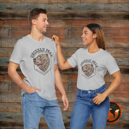 Grizzly Peak Unisex Short Sleeve Tee - Nature Lover's Graphic T-Shirt - Outdoor Adventure, Camping, Hiking Gift, Funny Wildlife Tee