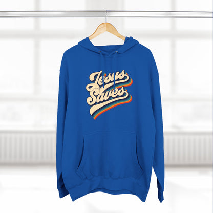 Vintage Jesus Saves Fleece Hoodie, Cozy Religious Sweatshirt, Faith-based Gift, Winter Wardrobe Essential, Perfect for Church Events