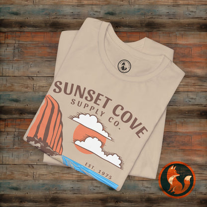 Sunset Cove Graphic Tee, Unisex Beach Shirt, Casual Summer Wear, Gift for Ocean Lovers, Vacation Apparel, Retro Beach Vibes