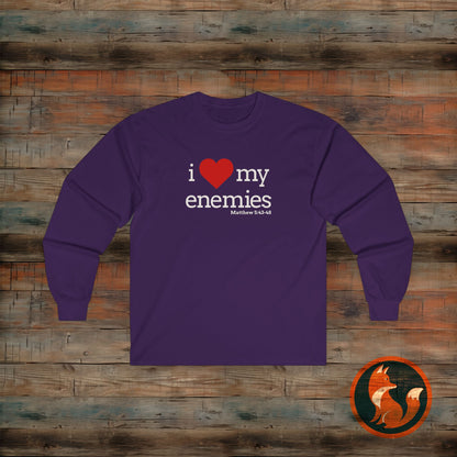 I Love My Enemies Long Sleeve Tee, Christian Gift, Quote Shirt, Inspirational Apparel, Religious Isaiah 54: 10