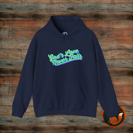 God's Love Never Fails Hoodie - Cozy Christian Sweatshirt for Faith & Inspiration, Perfect Gift for Holidays, Birthdays, and Faith Events