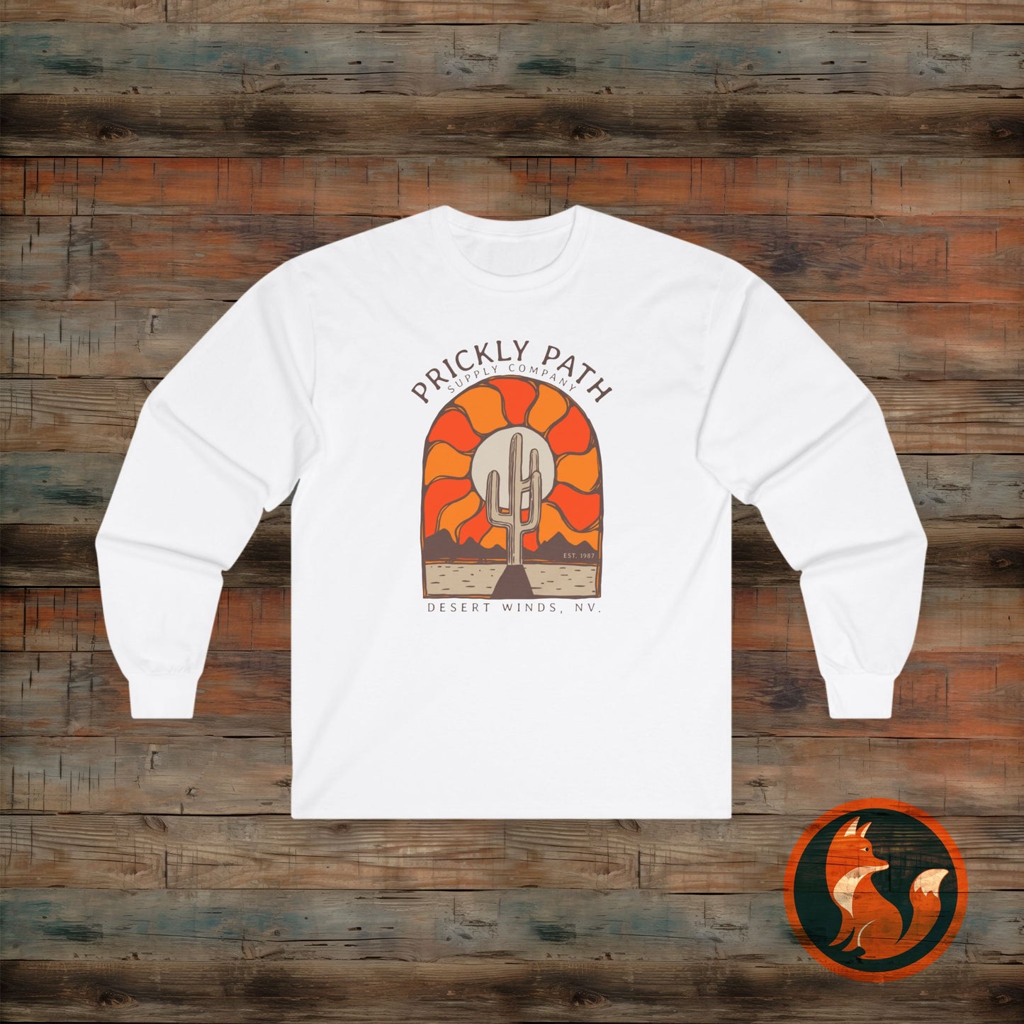 Desert Sunset Long Sleeve Tee, Prickly Path Graphic Shirt, Texas Desert Apparel, Unisex Casual Wear, Nature Lover Gift