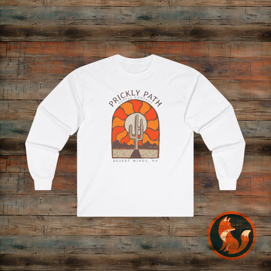 Desert Sunset Long Sleeve Tee, Prickly Path Graphic Shirt, Texas Desert Apparel, Unisex Casual Wear, Nature Lover Gift