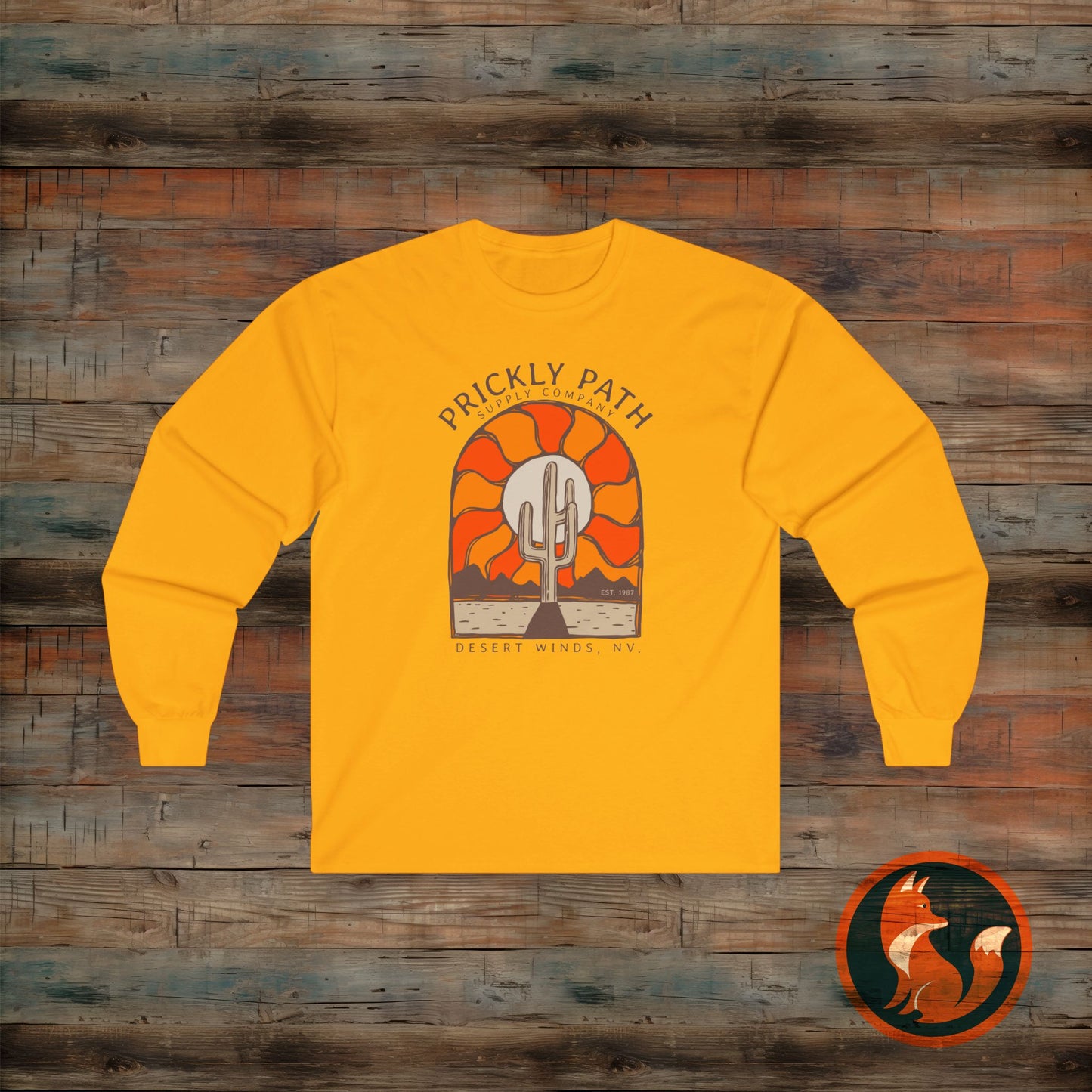 Desert Sunset Long Sleeve Tee, Prickly Path Graphic Shirt, Texas Desert Apparel, Unisex Casual Wear, Nature Lover Gift