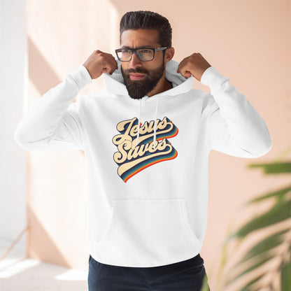 Vintage Jesus Saves Fleece Hoodie, Cozy Religious Sweatshirt, Faith-based Gift, Winter Wardrobe Essential, Perfect for Church Events